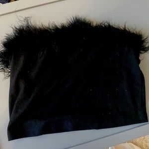 Black Tube Top with Faux Fur Edge